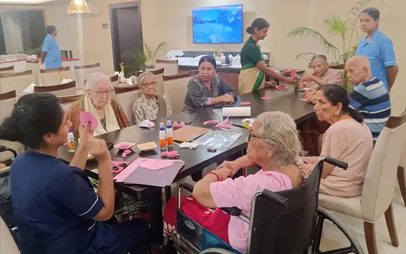 Residents and carers at a group activity session at Jagriti Dham