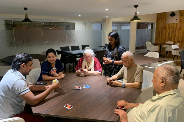 The care team and Jagriti Dham residents at our luxury retirement homes in kolkata